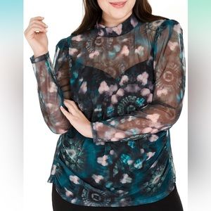 INC Mock Neck Puff Sleeve Pullover Mesh Blouse Size M